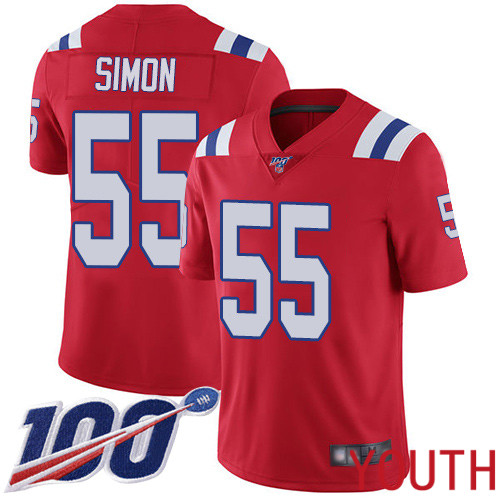 New England Patriots Football #55 Vapor Untouchable 100th Season Limited Red Youth John Simon Alternate NFL Jersey